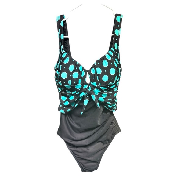 Miraclesuit Black and Teal Swimsuit Size 12 - Picture 1 of 6